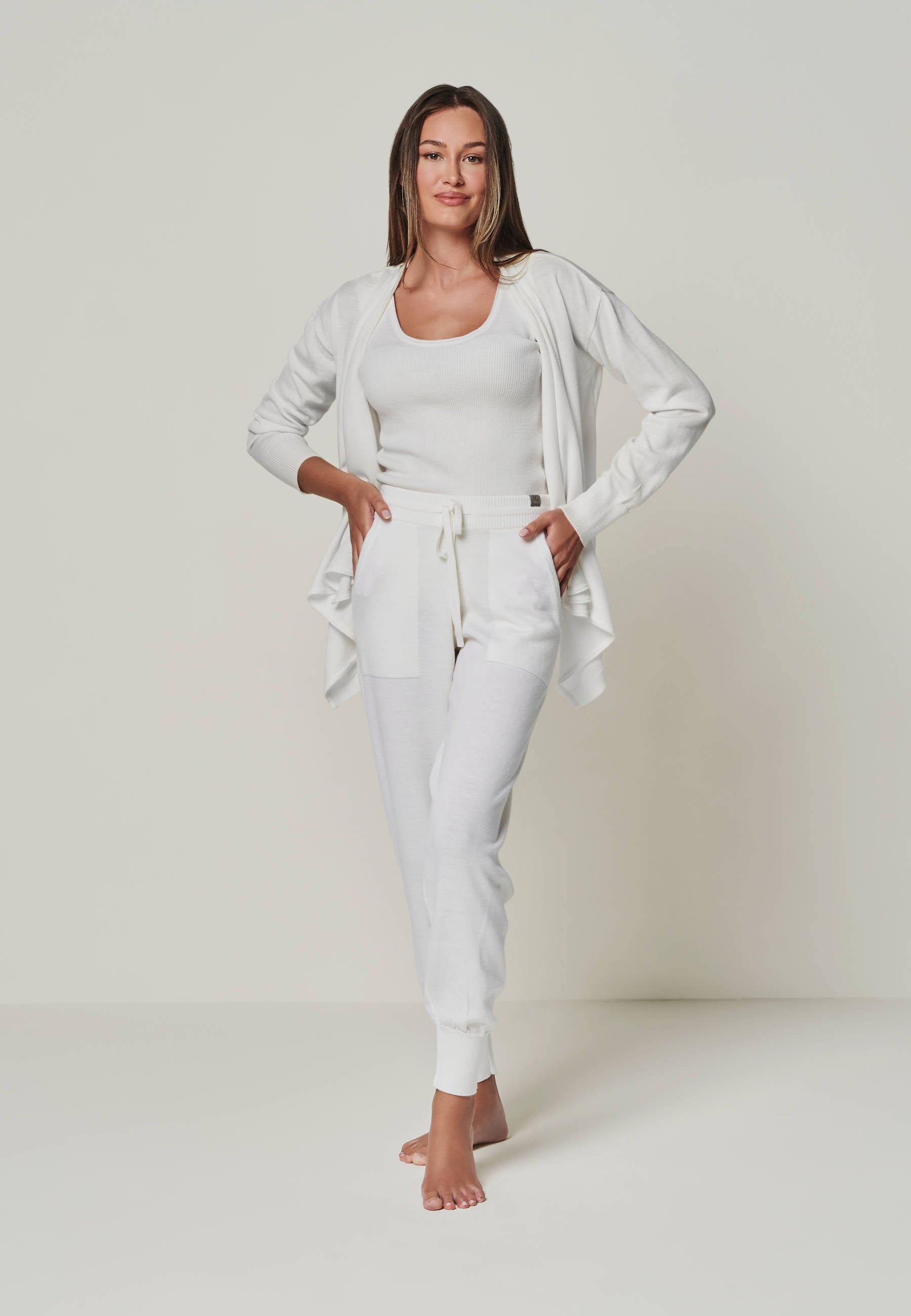 Women's Merino Loungewear Set available in White & Beige